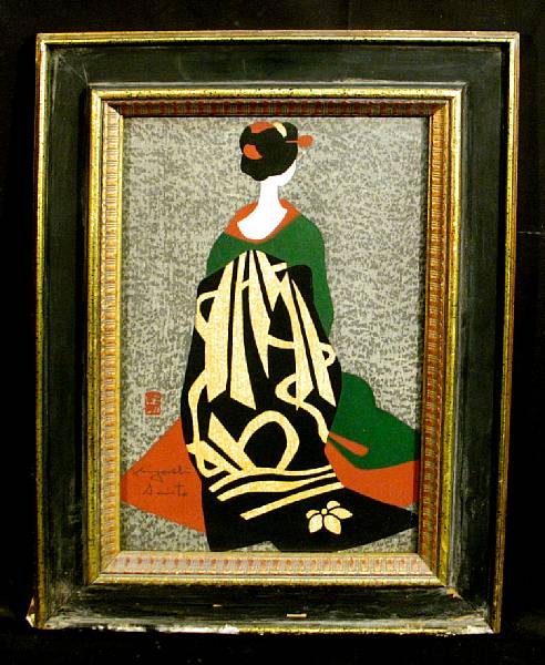 Appraisal: Kiyoshi Saito Geisha Color woodcut signed in pencil stamped framed