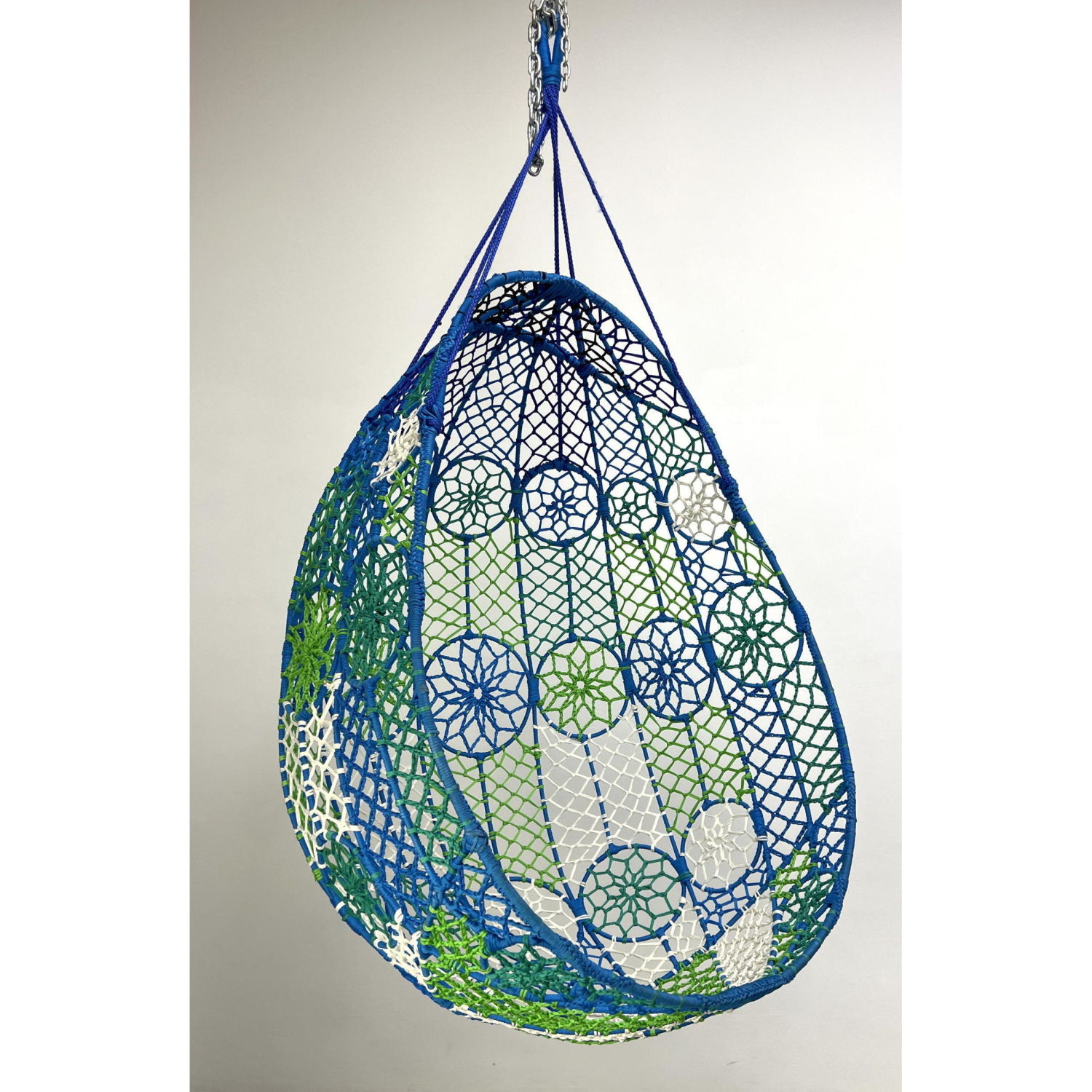 Appraisal: Groovy Flower Power Woven Hanging Egg Chair Blue Green and