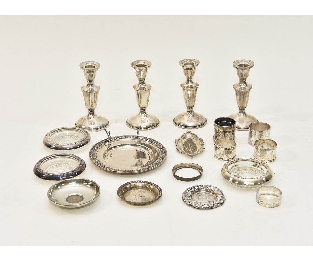 Appraisal: Four Weighted Sterling Silver Candlesticks etc Four weighted sterling silver