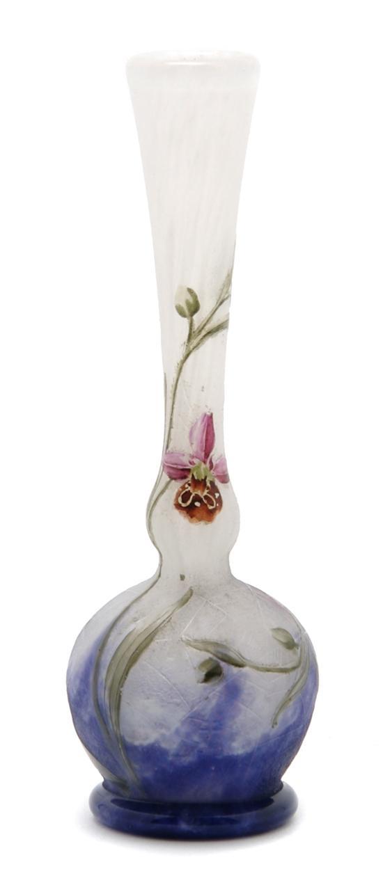 Appraisal: A Daum Cameo Glass and Enameled Cabinet Vase of bottle