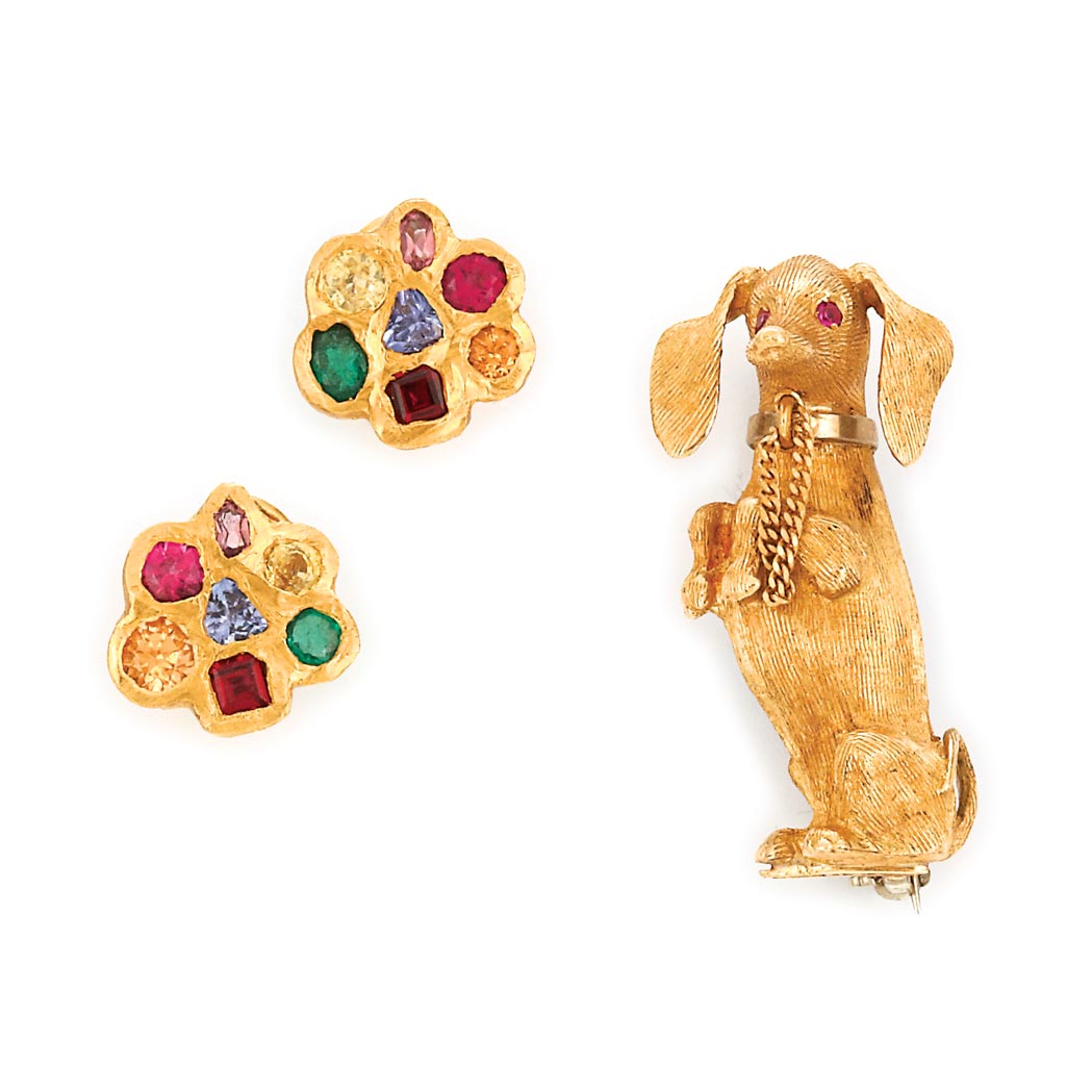 Appraisal: Gold Daschund Dog Pin Cartier and Pair of Gold and