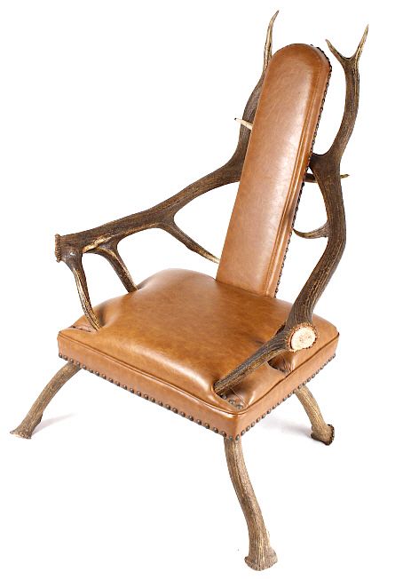 Appraisal: Rustic x Montana Elk Antler Leather Lounge Chair This lot