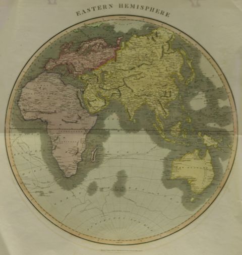 Appraisal: THOMSON John Eastern Hemisphere Hand-coloured engraved hemisphere map from Thomson's