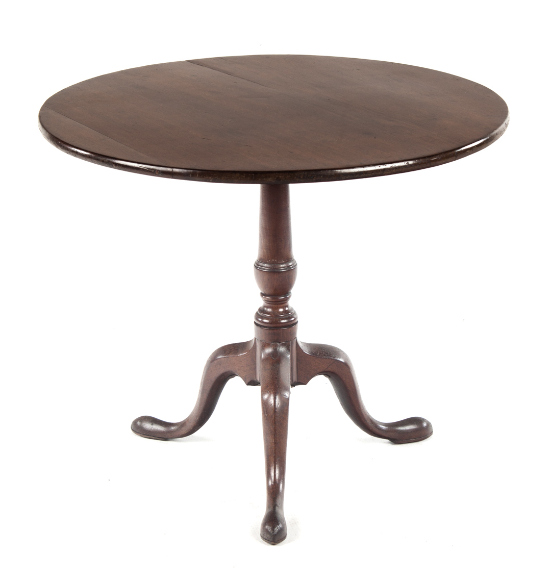 Appraisal: George III mahogany tilt-top tea table late th century circular