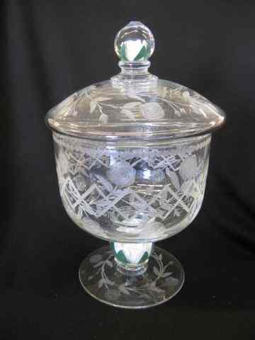 Appraisal: Pairpoint Sulfide Glass Covered Jar rosein base etched roses throughout