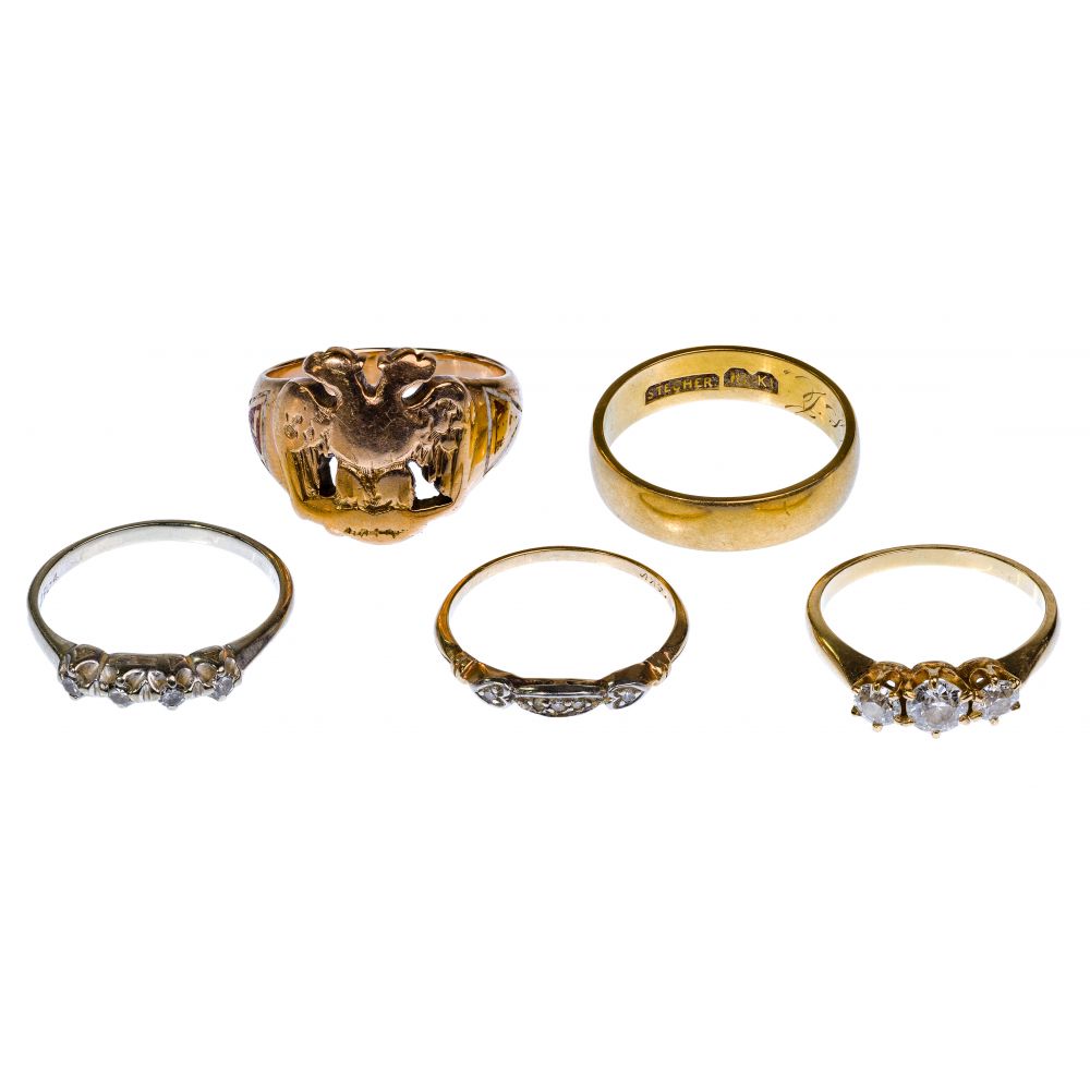 Appraisal: K AND K GOLD AND DIAMOND RING ASSORTMENTIncluding a k