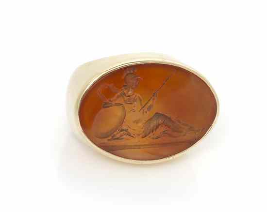 Appraisal: A Karat Yellow Gold and Carnelian Intaglio Ring containing an