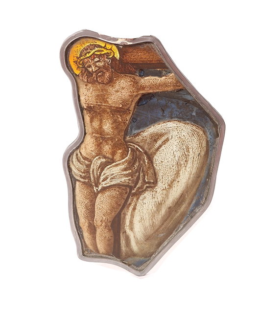 Appraisal: A STAINED GLASS FRAGMENT depicting Christ on the Cross old