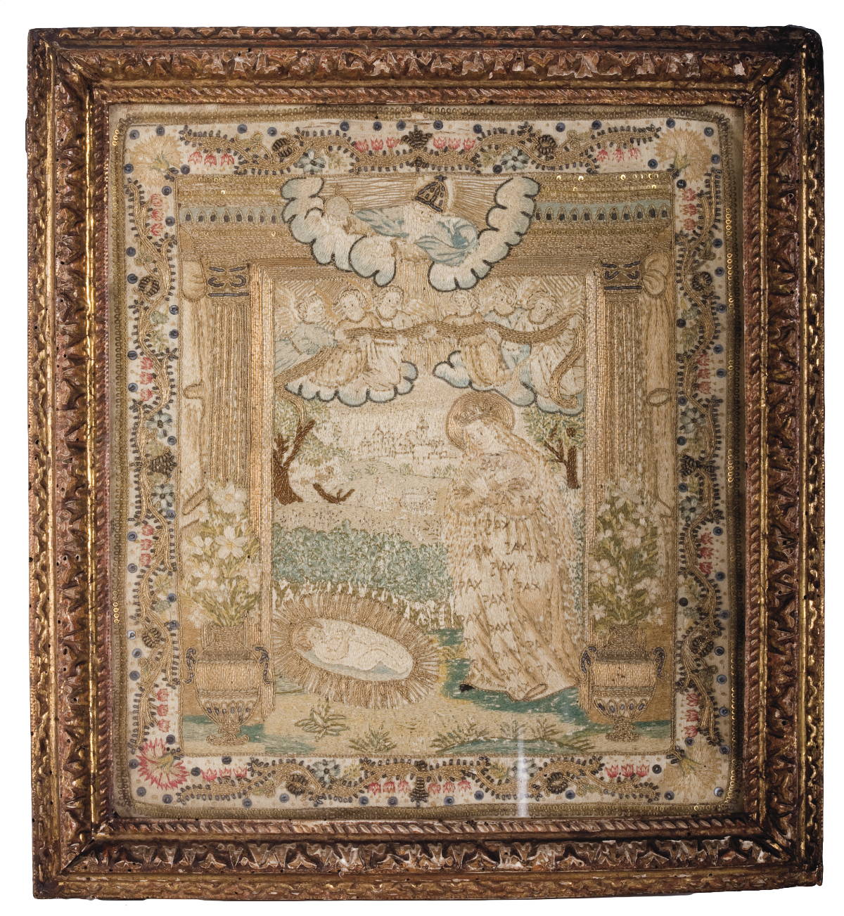 Appraisal: ITALIAN EMBROIDERED SILK AND METALIC THREAD NEEDLEWORK PICTURE DEPICTING THE