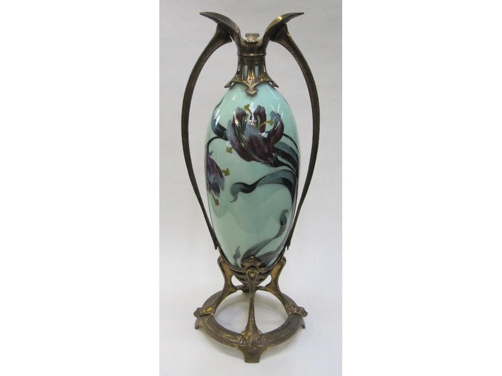 Appraisal: Art Nouveau pottery vase in gilt metal mount