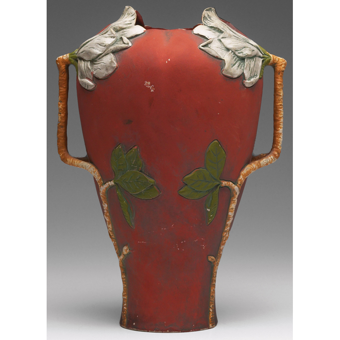 Appraisal: Julius Dressler vase large shape with two sculpted colorful floral