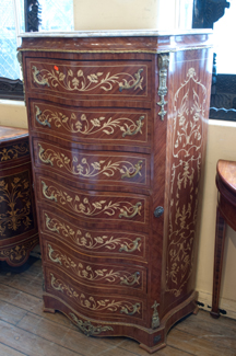 Appraisal: LOUIS STYLE GILT METAL MOUNTED INLAID SEVEN DRAWER CHEST