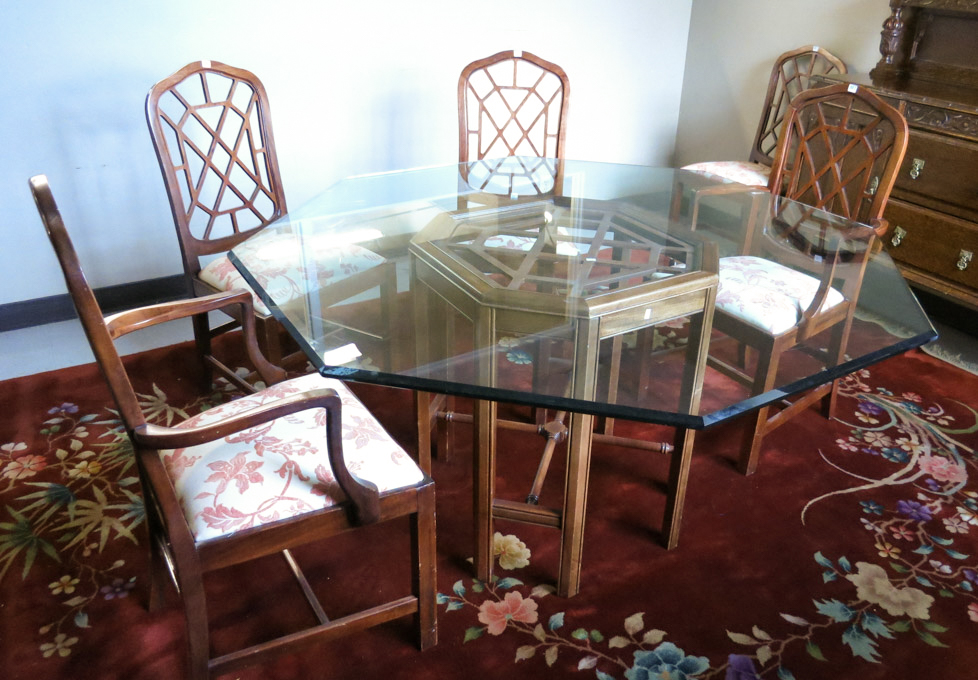 Appraisal: GLASS-TOP DINING TABLE AND SET OF SIX CHAIRS The dining