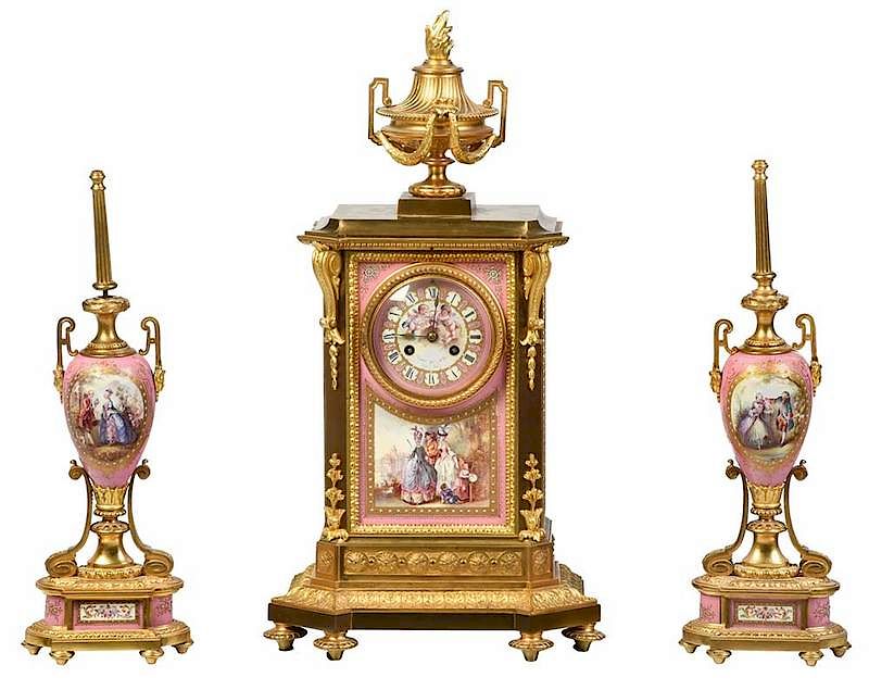 Appraisal: Fine Louis XVI Style Gilt Bronze Clock Garniture French th