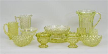 Appraisal: Twelve American Pressed Vaseline Glass Articles Including pitchers bowls compotes