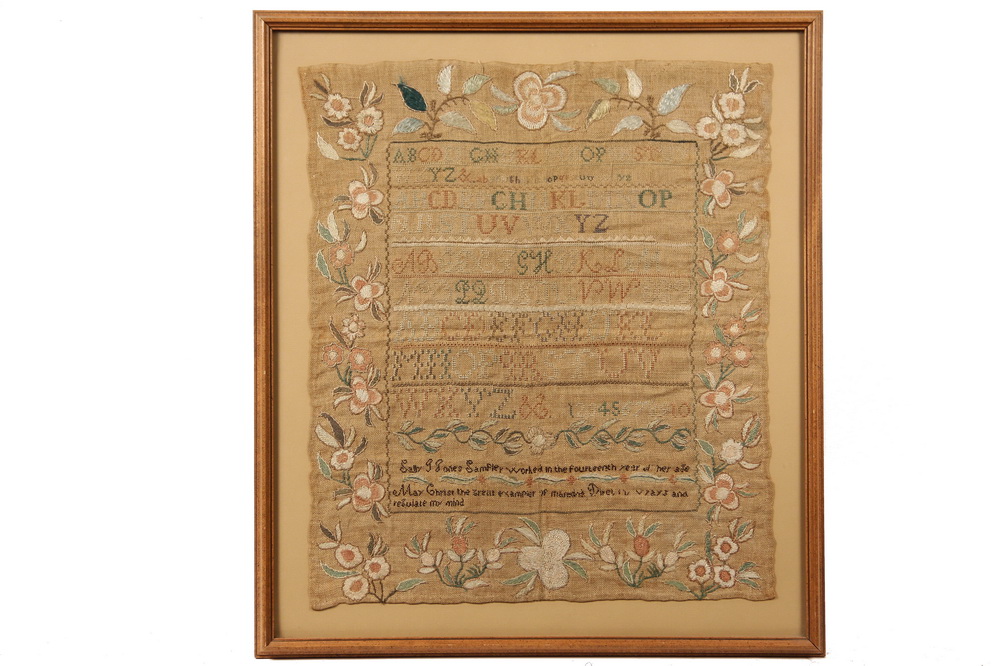 Appraisal: TH C SAMPLER - Alphabet Sampler with Floral Border by