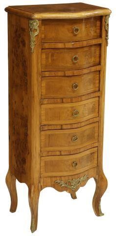 Appraisal: Italian Louis XV style burlwood tall chest th c serpentine