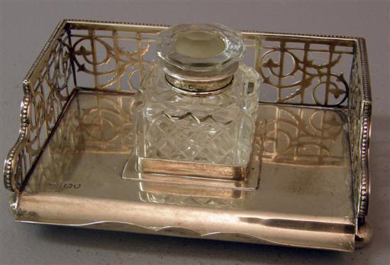 Appraisal: Edward VII silver inkstand and cut glass inkwell the pierced