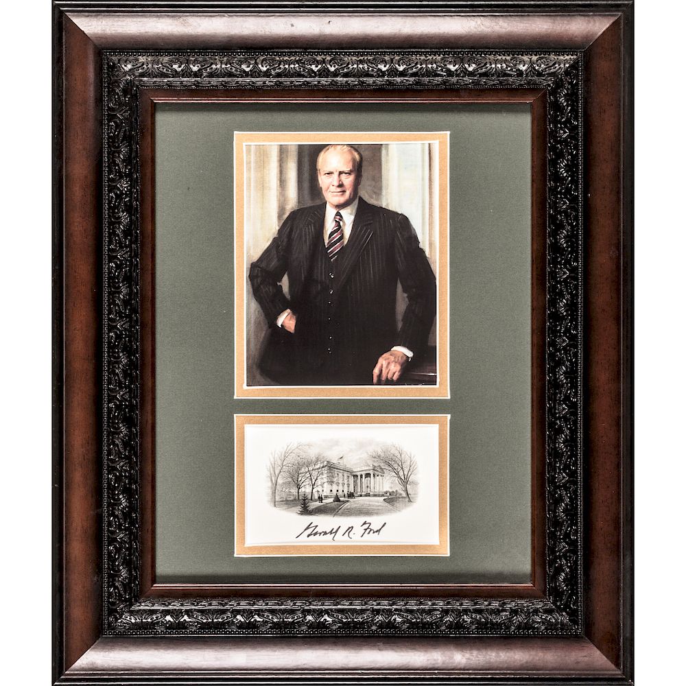 Appraisal: GERALD R FORD Signed Official White House Card Custom Framed