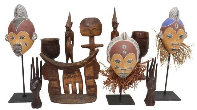 Appraisal: lot of African tribal items highlights include painted ceramic face