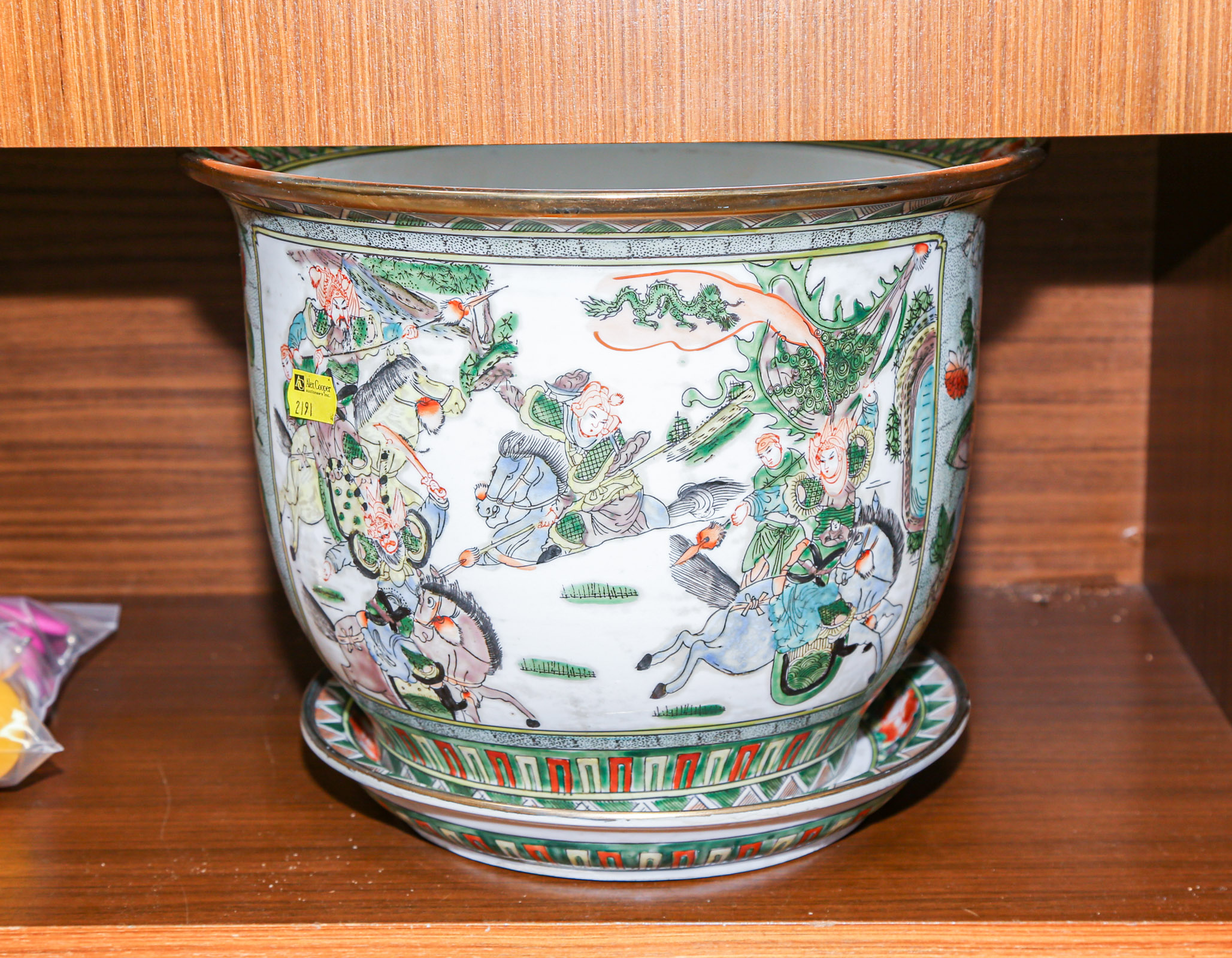 Appraisal: CHINESE FAMILLE VERTE PLANTER WITH TRAY Modern planter in H