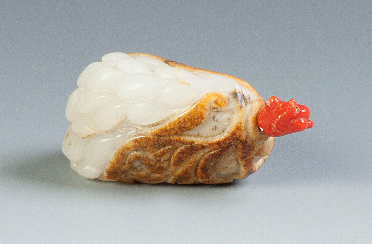 Appraisal: Chinese Carved Russet Jade Snuff Bottle Seed Pod Coral stopper