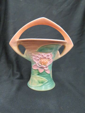 Appraisal: Roseville Water Lily Pottery Basket pink green - excellent