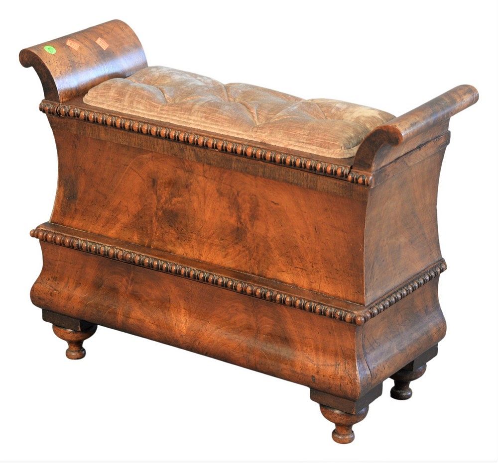 Appraisal: Empire Style Stool having lift top tufted upholstered cushion top