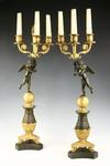 Appraisal: CANDELABRA - Pair of restoration ormolu and patinated bronze three