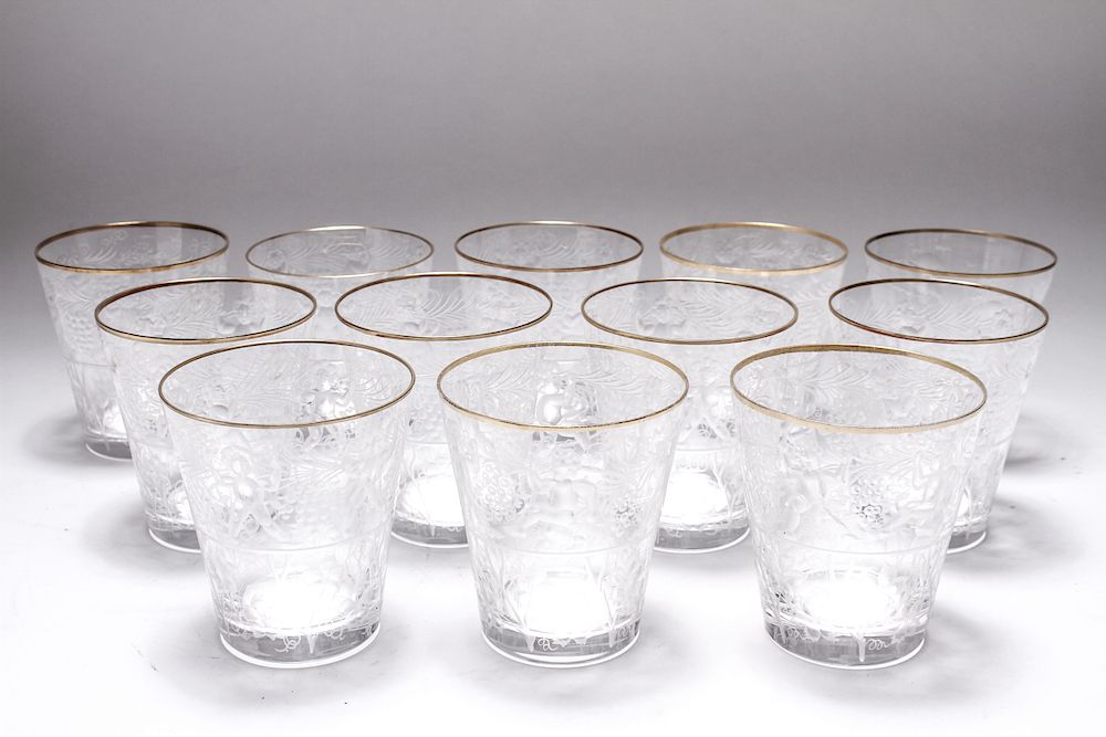 Appraisal: Venetian Acid-Etched Glasses with Gilt Trim Venetian acid-etched glasses with