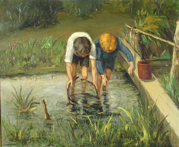 Appraisal: Cirilo Agostini Italian Catching tadpoles signed 'Cirilo Agostini' lower left