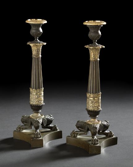 Appraisal: Attractive Pair of Louis-Philippe Patinated Bronze Candlesticks second quarter th