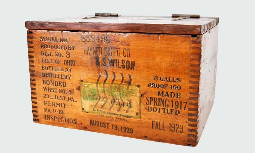 Appraisal: PROHIBITION PINE DISTILLED SPIRITS CASEDated Rectangular with a hinged lid