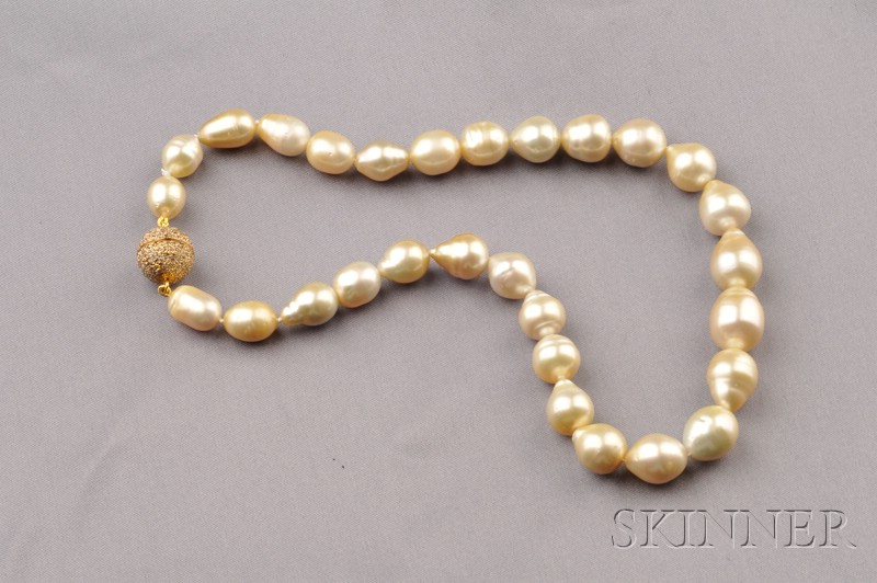 Appraisal: South Sea Pearl Necklace composed of twenty-nine semi-baroque ivory pearls