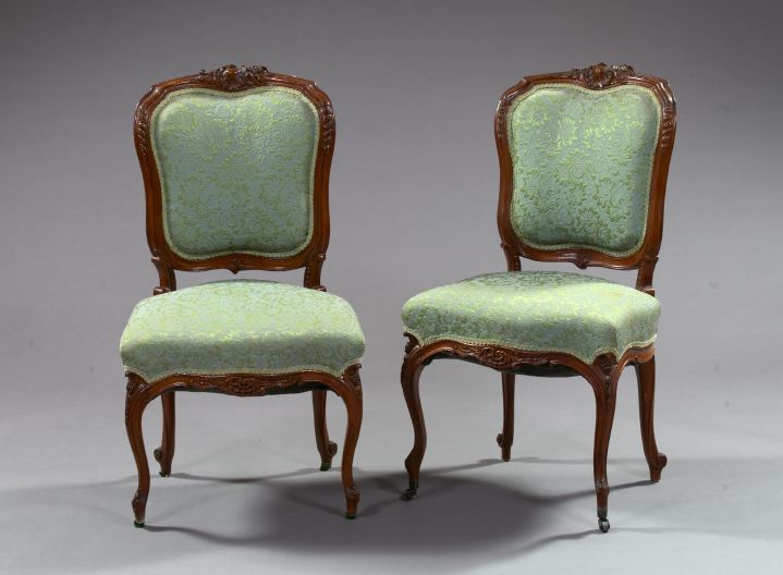 Appraisal: Pair of Louis XV-Style Fruitwood Chairs each with a shell