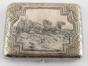 Appraisal: A Russian silver cheroot case with basket weave and niello