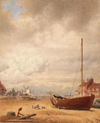 Appraisal: Attributed to Nicholas Condy - Fishing Boat Ashore watercolour cm