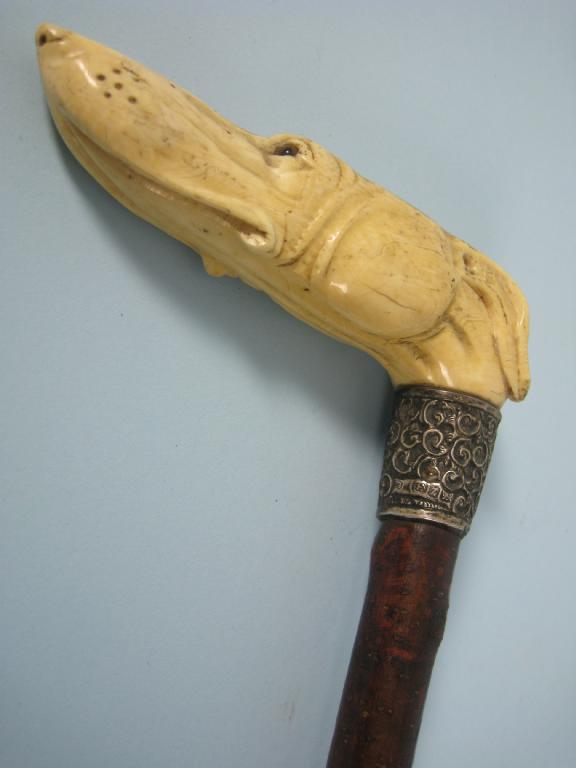 Appraisal: A late Victorian silver mounted Walking Stick the ivory handle