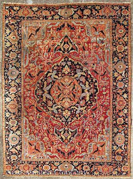 Appraisal: An Antique Persian Carpet crimson and navy ground central geometric