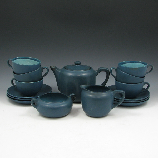 Appraisal: Fifteen piece Marblehead tea set in matte blue including lidded