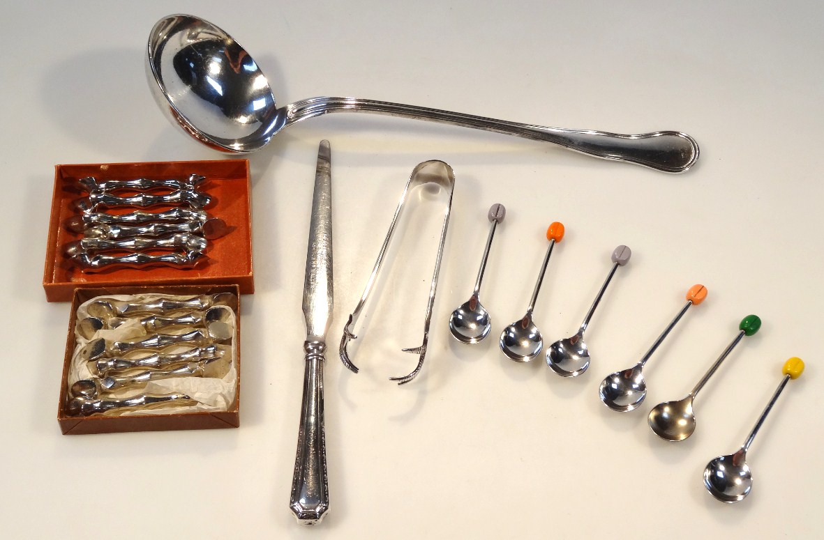 Appraisal: Various silver plate to include coffee bean spoon cm high