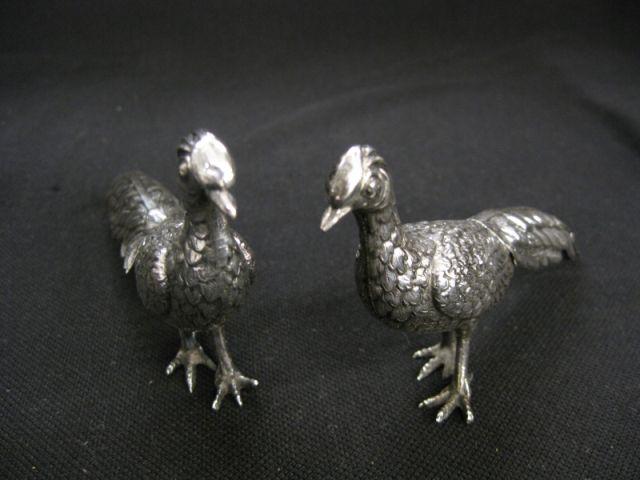 Appraisal: Pair of Sterling Silver Figurines of Pheasants long hallmarked probably