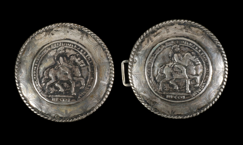 Appraisal: SPANISH COLONIAL SILVER BELT BUCKLE WITH KING CHARLES VI th