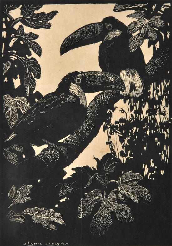 Appraisal: Lionel Lindsay - Toucans wood engraving ed x cm