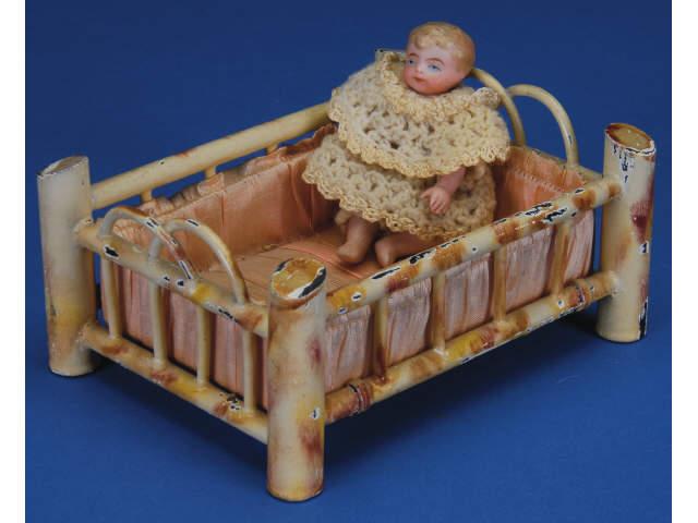 Appraisal: Simon Halbig All Bisque Baby in Cradle Germany ca jointed