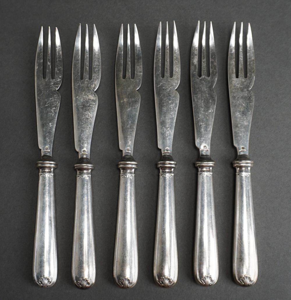 Appraisal: SIX CRISTOFLE SILVERPLATE FISH FORKSSix Cristofle Silverplate Fish Forks