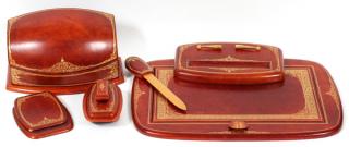 Appraisal: FLORENTINE LEATHER DESK SET PIECES FLORENTINE LEATHER DESK SET PIECES