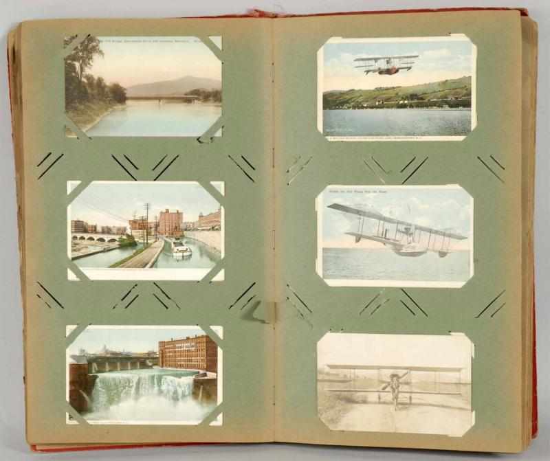 Appraisal: Large Postcard Album Description Assortment of western bicentennial transportation aeronautical