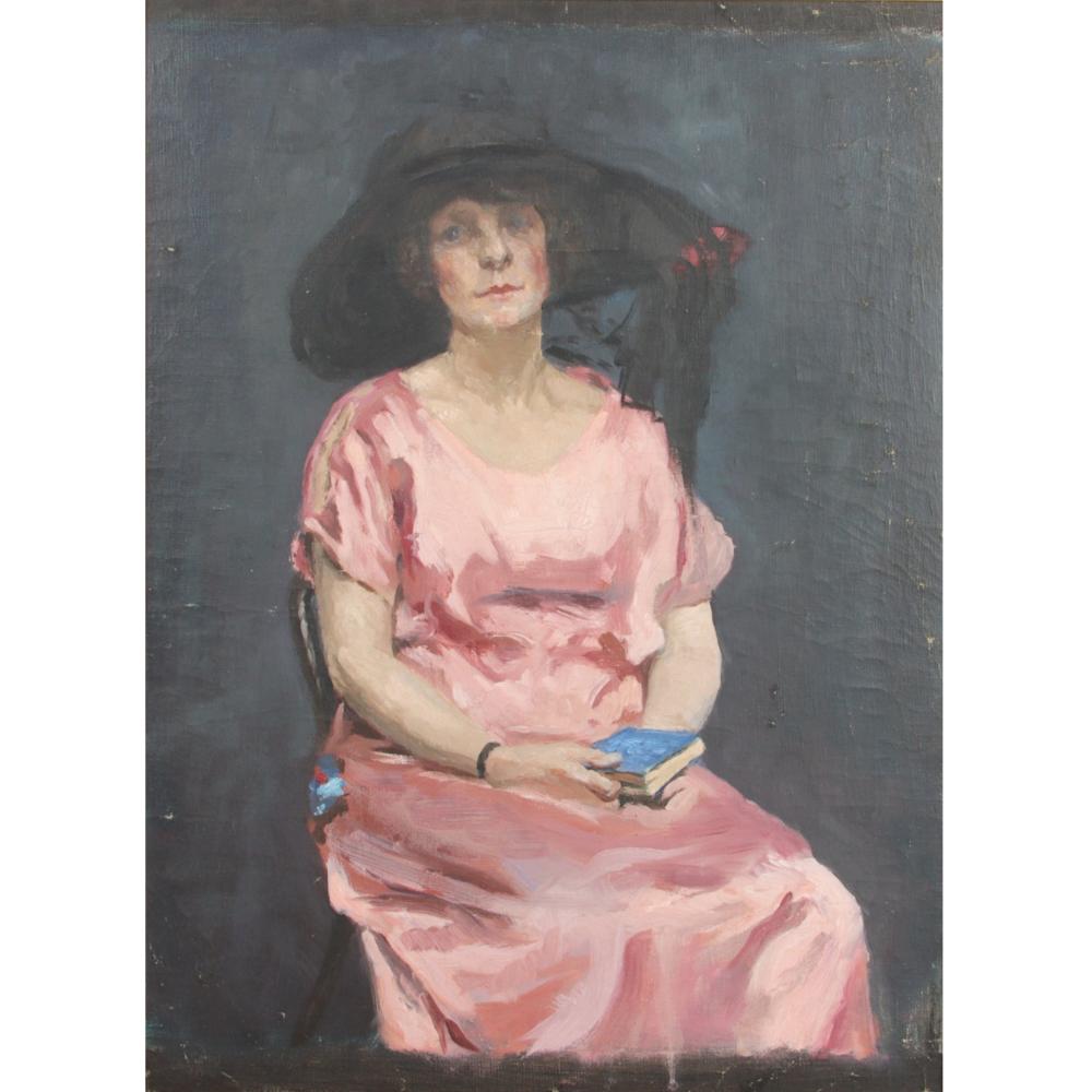 Appraisal: AMERICAN SCHOOL TH CENTURY PORTRAIT OF A WOMAN IN PINK