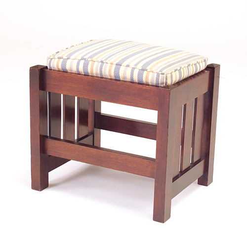 Appraisal: HARDEN Footstool with slatted sides and loose pillow Overcoated original